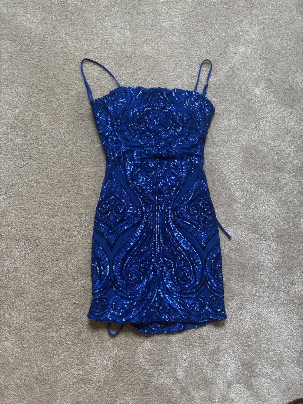 Windsor Royal Blue Sequin Spaghetti Strap Mini Dress